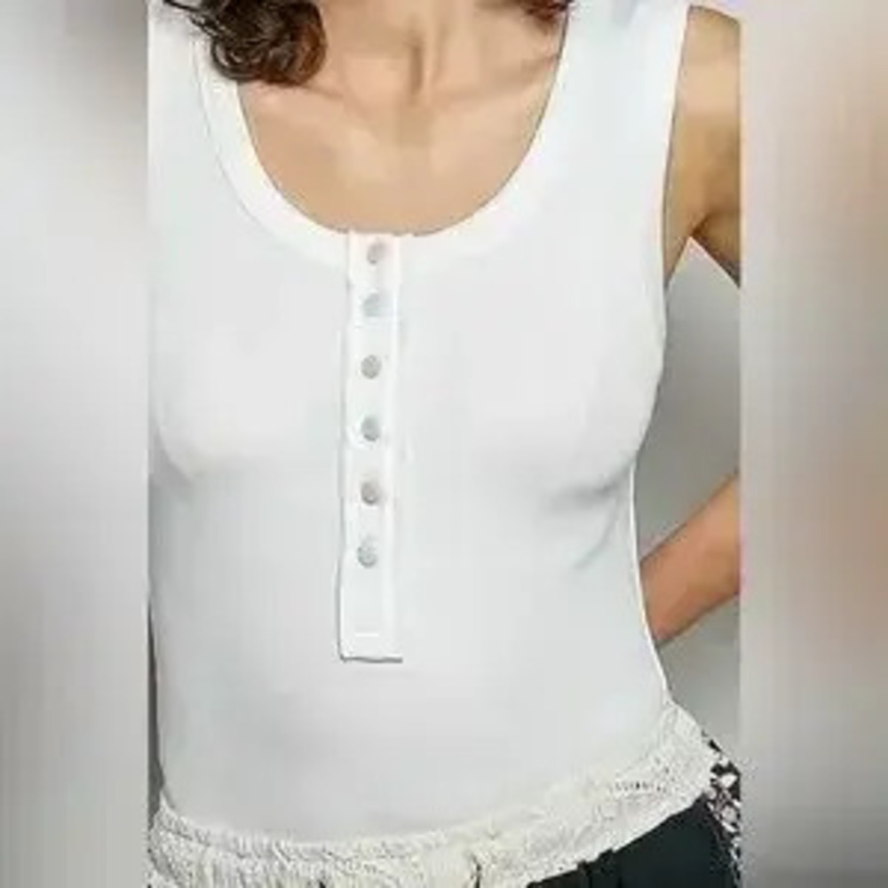 POL Colorful Button Round Neck Ribbed Tank - Picture 6 of 7